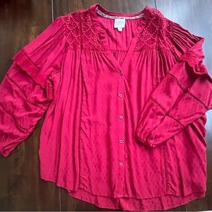 Knox Rose Maroon Boho Blouse, XXL NWOT